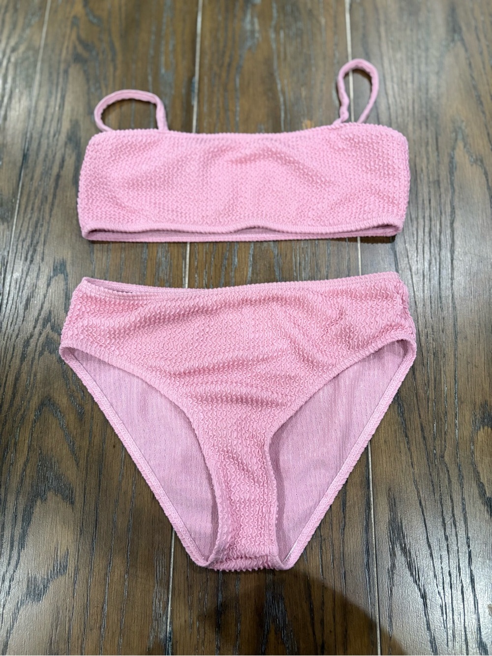Girls Pink Textured Bikini Set with Adjustable Straps